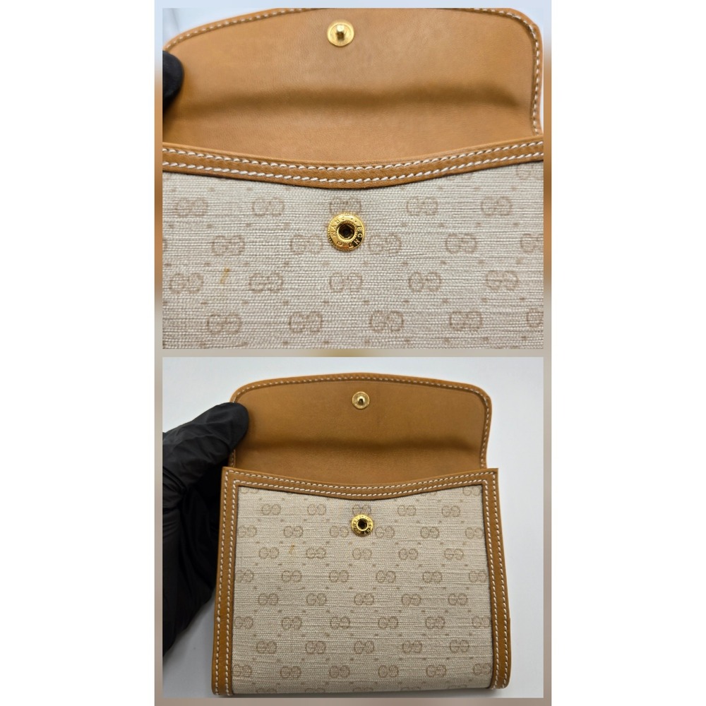 Gucci Vintage GG Supreme Canvas Bifold Wallet Tan Leather Interlocking G Logo - Picture 9 of 10